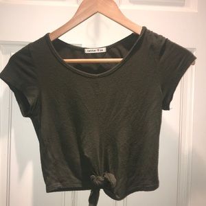 tie-front army green crop tee